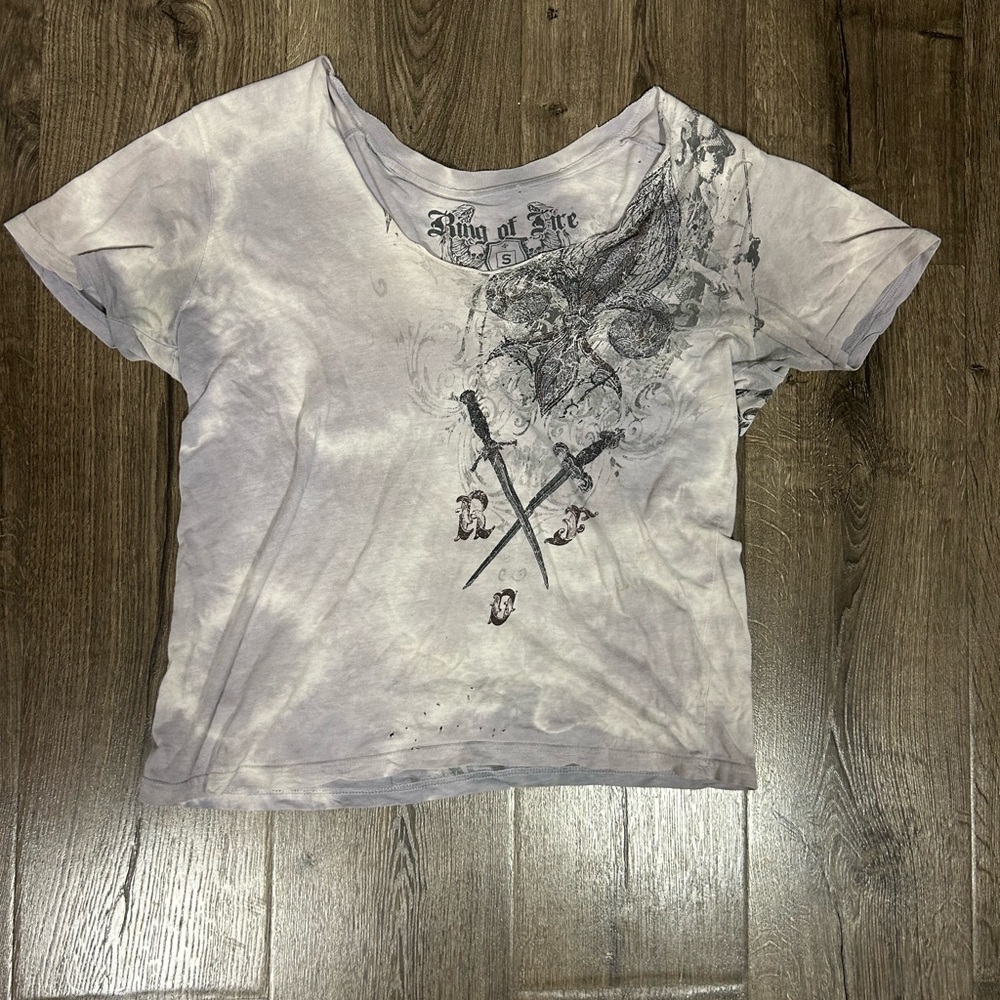 Ring of Fire Off the Shoulder Tee with Graphic Design